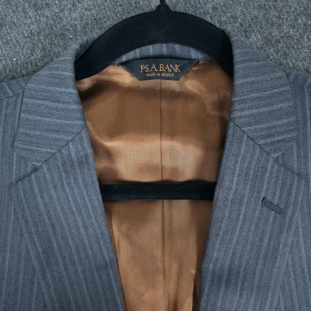 Jos A Bank Pinstripe Blazer Mens 40 Long Grey Metropolitan 100% Wool Slim Fit